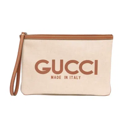 Pre-owned Gucci Beige Linen Clutch Bag Pouch ()