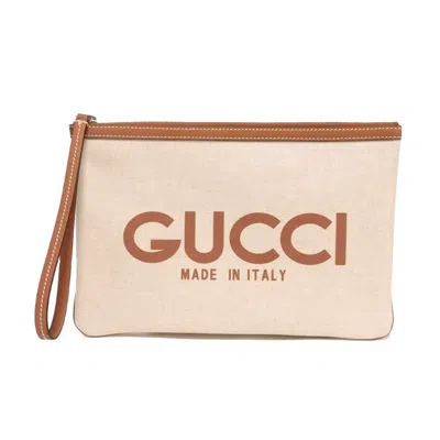 Pre-owned Gucci Beige Linen Clutch Bag Pouch ()