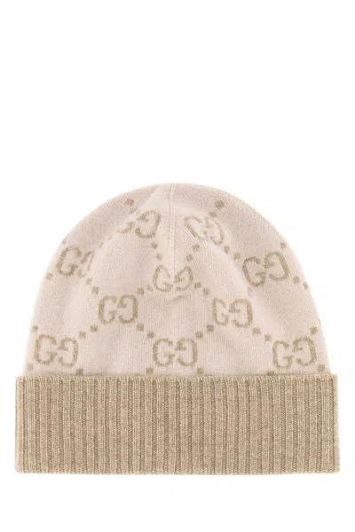 Gucci Beige Logo Beanie Hat In Neutral