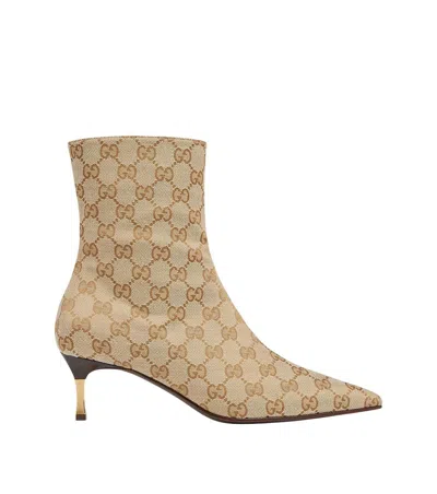 Gucci Beige Logo Bombshell Ankle Boots In Brown
