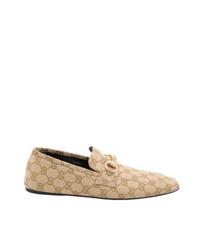 Gucci Beige Logo Gg Loafer In Brown