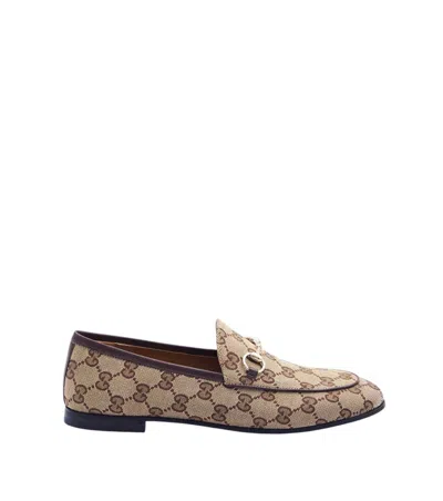 Gucci Beige Logo Jordaan Loafers In Multi