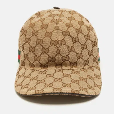 Pre-owned Gucci Beige Logo Monogram Jacquard Canvas Baseball Cap S In Sand