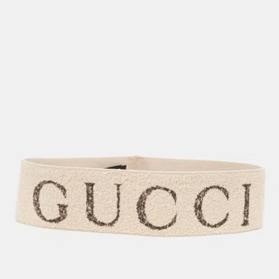 Pre-owned Gucci Beige Logo Patterned Stretch Knit Head Band