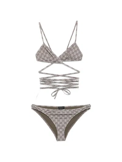 Gucci Beige Logo Swimwear In Gray