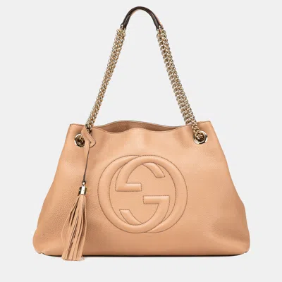 Pre-owned Gucci Beige Medium Leather Soho Chain Tote