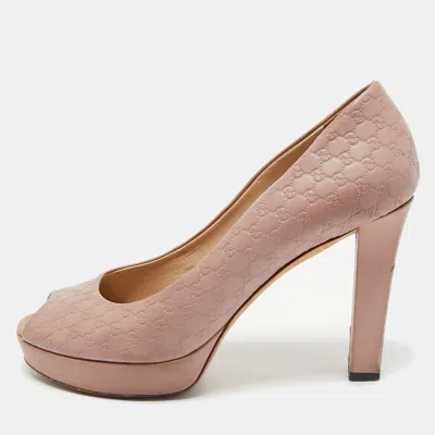 Pre-owned Gucci Beige Microssima Leather Peep Toe Platform Pumps Size 39.5