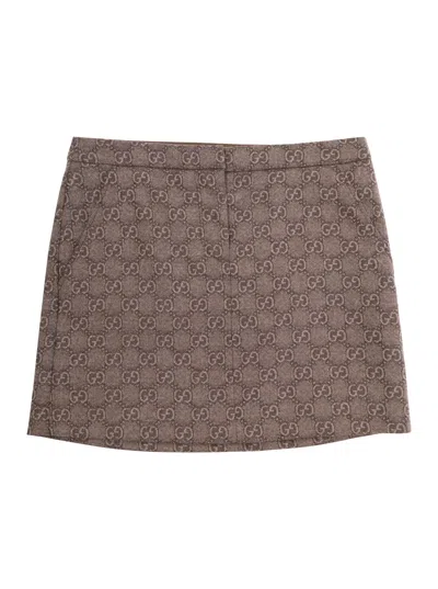 GUCCI BEIGE MINISKIRT WITH GG MOTIF IN WOOL GIRL