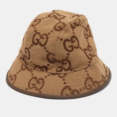Pre-owned Gucci Beige Monogram Canvas Bucket Hat M