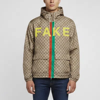 Pre-owned Gucci Beige Monogram "fake/not" Print Nylon Windbreaker Jacket M