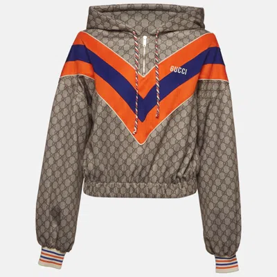 Pre-owned Gucci Beige Monogram Print Technical Jersey Quarter-zip Hoodie L