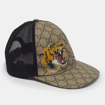 Pre-owned Gucci Beige Monogram Tiger Print Canvas Mesh Baseball Cap M