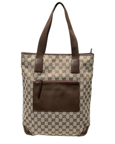 Pre-owned Gucci Beige Monogrammed Canvas Vertical Zip Tote (authentic Pre-loved)