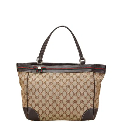 Pre-owned Gucci Beige Multi-color Canvas Leather Tote Bag ()