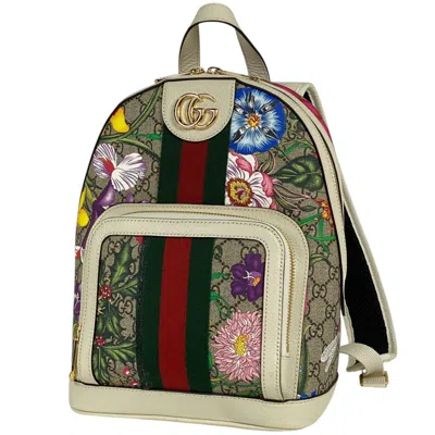 Pre-owned Gucci Beige Multi-color Gg Supreme Leather Backpack ()