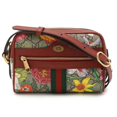 Pre-owned Gucci Beige Multi-color Red Color Gg Supreme Leather Pochette Shoulder Bag ()