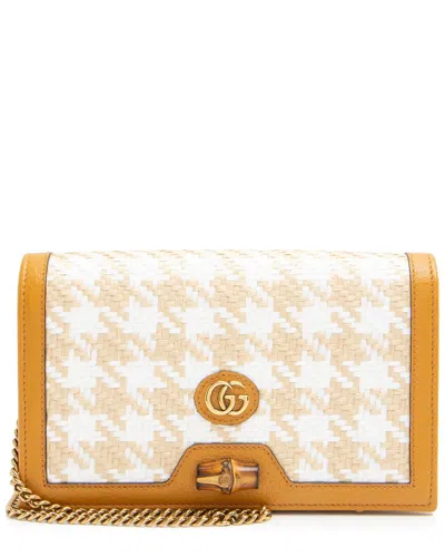 Gucci Beige, Multi, White, Yellow Bamboo, Calfskin & Raffia Diana Mini Chain  Crossbody (authentic P