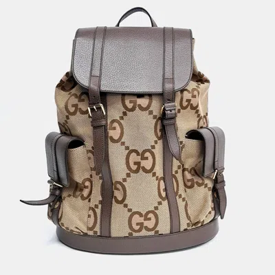 Pre-owned Gucci Beige Multicolor Canvas And Leather Jumbo Gg Backpack (678829)