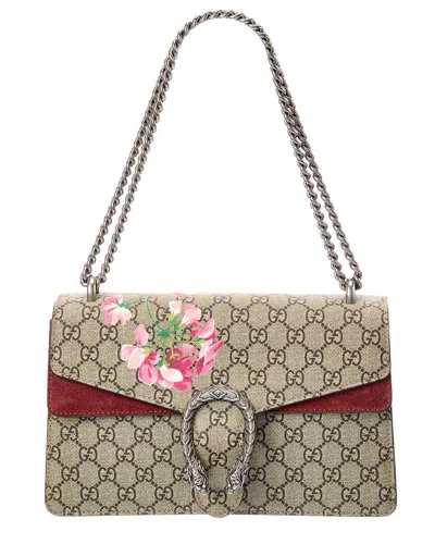 Pre-owned Gucci Beige Multicolor Dry Rose Blooms Gg Supreme Canvas Super Mini Dionysus Shoulder Bag (authentic