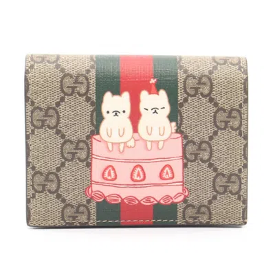 Pre-owned Gucci Beige Multi-color Gg Supreme Wallet (bi-fold) ()