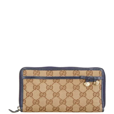 Pre-owned Gucci Beige Navy Canvas Leather Coin Purse/coin Case () In Beige, Navy