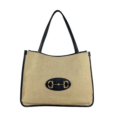 Pre-owned Gucci Beige Navy Canvas Leather Shoulder Bag () In Multi
