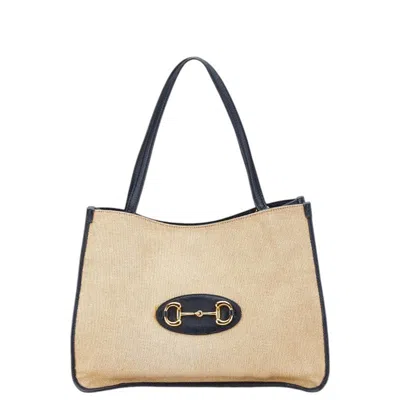 Pre-owned Gucci Beige Navy Canvas Leather Tote Bag ()