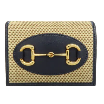 Pre-owned Gucci Beige Navy Canvas Leather Wallet (bi-fold) ()