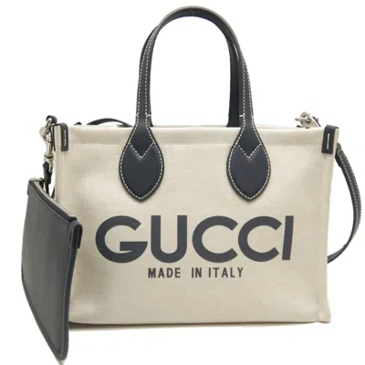 Pre-owned Gucci Beige Navy Canvas Tote Bag () In Beige, Navy
