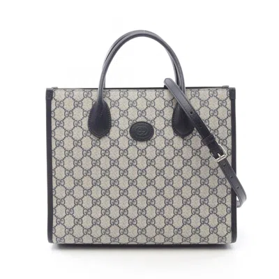 Pre-owned Gucci Beige Navy Pvc Leather Tote Bag () In Multi