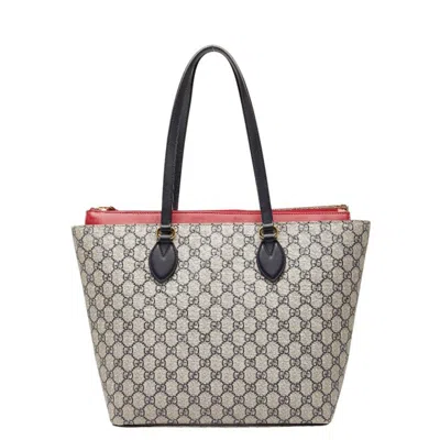 Pre-owned Gucci Beige Navy Red Color Pvc Leather Handbag Tote Bag ()