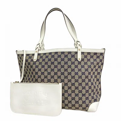 Pre-owned Gucci Beige Navy White Canvas Tote Bag ()