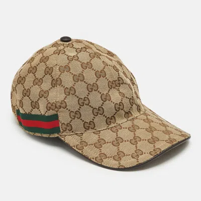 Pre-owned Gucci Beige Original Gg Canvas Web Detail Baseball Cap S In Sand