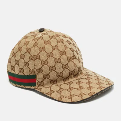 Pre-owned Gucci Beige Original Gg Canvas Web Detail Baseball Cap S In Sand