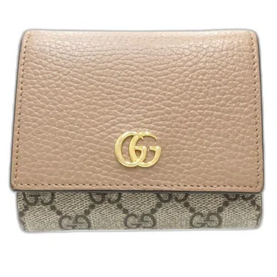 Pre-owned Gucci Beige Pink Beige Canvas Leather Wallet (bi-fold) () In Multi