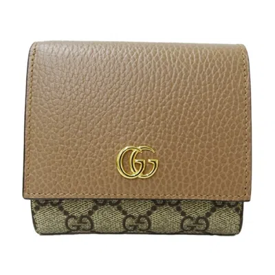 Pre-owned Gucci Beige Pink Beige Gg Supreme Leather Wallet (bi-fold) () In Multi