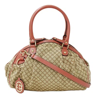 Pre-owned Gucci Beige Pink Canvas Leather Handbag Shoulder Bag () In Multi