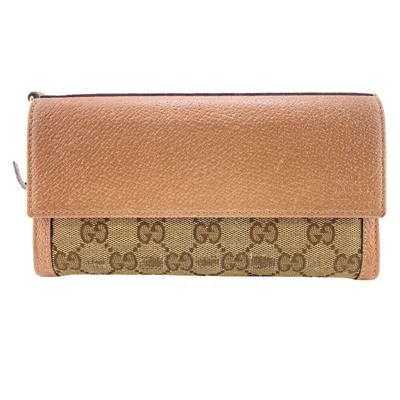 Pre-owned Gucci Beige Pink Canvas Leather Long Wallet (bi-fold) ()