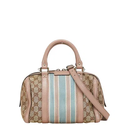 Pre-owned Gucci Beige Pink Canvas Leather Shoulder Bag ()