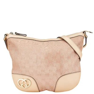 Pre-owned Gucci Beige Pink Canvas Leather Shoulder Bag ()