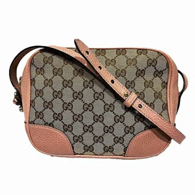 Pre-owned Gucci Beige Pink Canvas Leather Shoulder Bag () In Beige, Pink