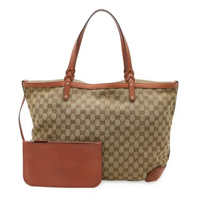 Pre-owned Gucci Beige Pink Canvas Leather Shoulder Bag Tote Bag () In Multi