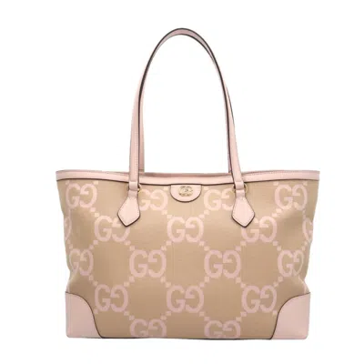 Pre-owned Gucci Beige Pink Canvas Leather Tote Bag () In Beige, Pink