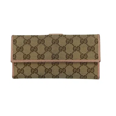 Pre-owned Gucci Beige Pink Gg Canvas Leather Long Wallet (bi-fold) () In Multi