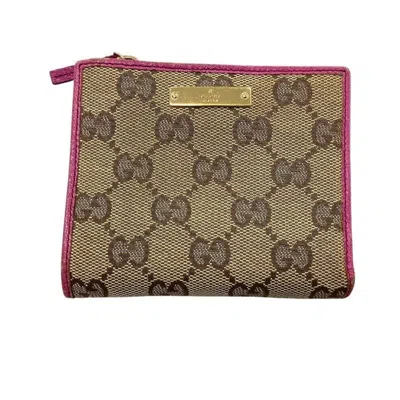 Pre-owned Gucci Beige Pink Gg Canvas Leather Wallet (bi-fold) () In Multi
