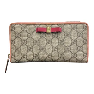 Pre-owned Gucci Beige Pink Gg Supreme Canvas Long Wallet (bi-fold) () In Multi