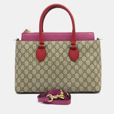 Pre-owned Gucci Beige Pink Leather And Pvc Tote And Shoulder Bag