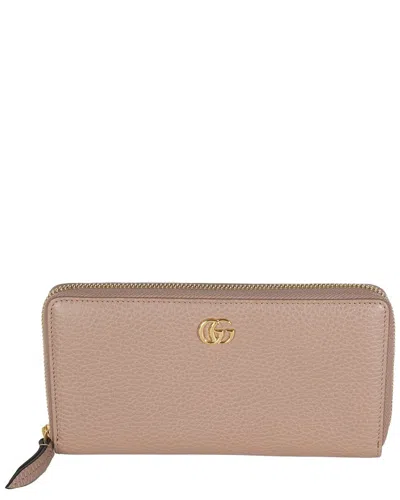 Gucci Beige, Pink Leather Gg Marmont Zip Around Wallet (authentic Pre-loved)