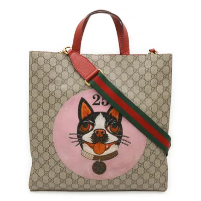 Pre-owned Gucci Beige Pink Red Color Gg Supreme Canvas Leather Shoulder Bag Tote Bag () In Multi