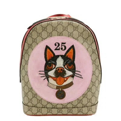 Pre-owned Gucci Beige Pink Red Color Gg Supreme Leather Backpack () In Beige, Pink, Red Color